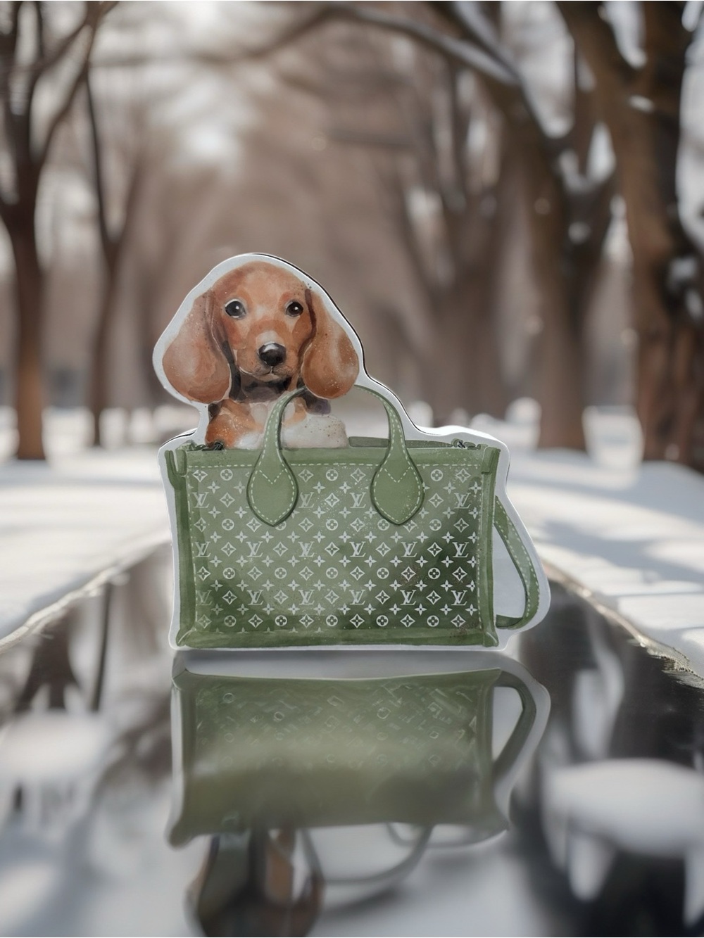 Green Dog-in-Bag Decorative Wooden Accent Decor